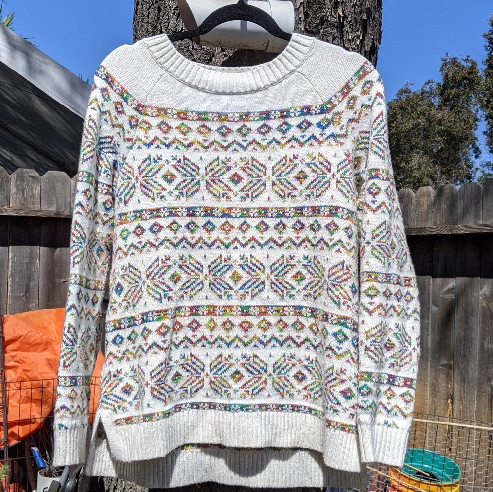 Tribal Pattern Knit Sweater Land's End with Wool